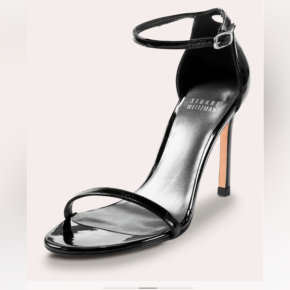 Stuart Weitzman Nudistsong Patent Ankle-Wrap High-Heel Sandals- size 8